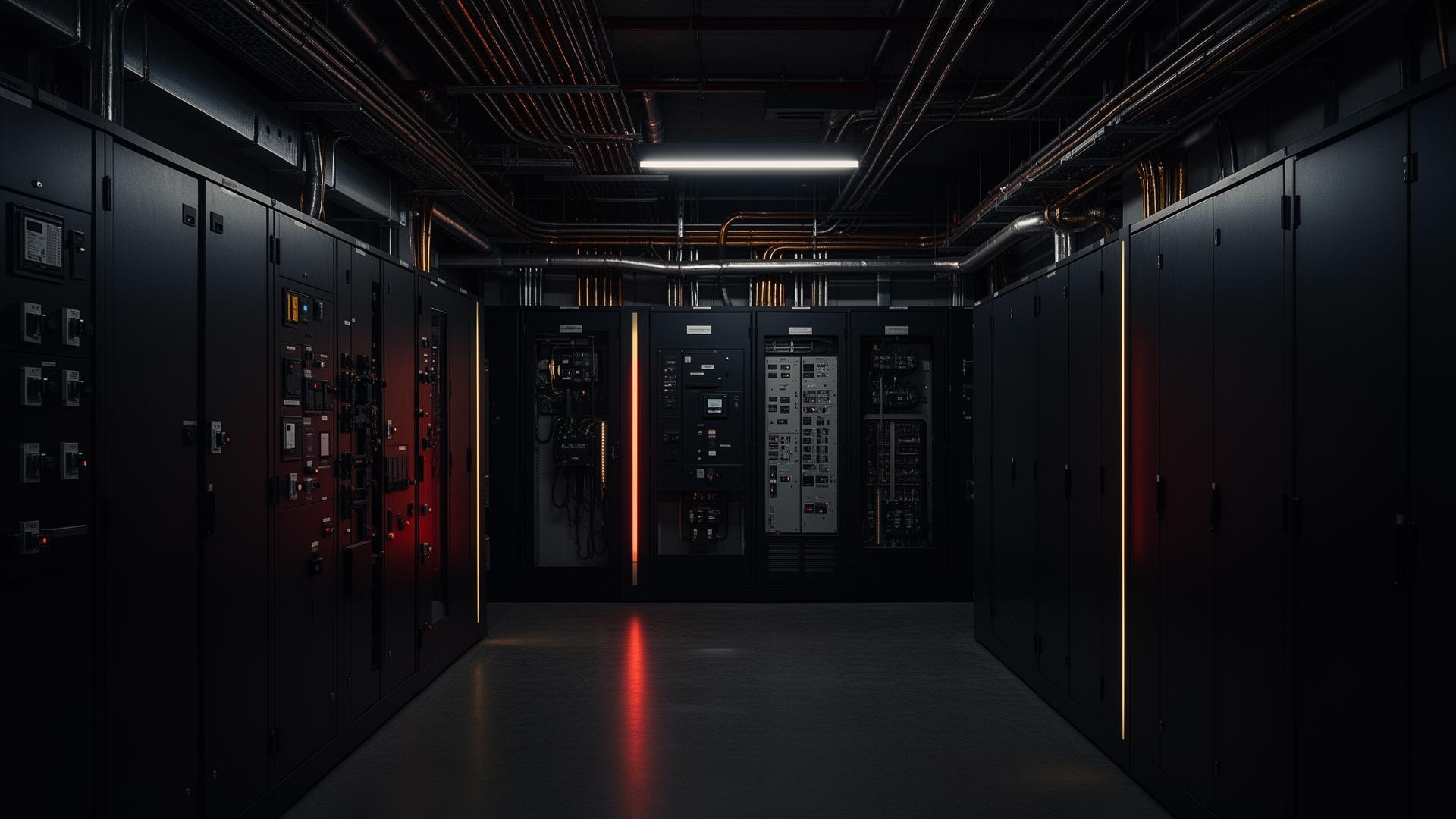 Modern commercial electrical room with switchgear